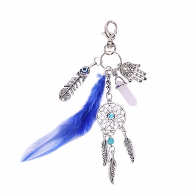 Wholesale Stock Small Order Bohemia Tassel Turquoise Feather Palm Dreamcatcher Key Chain